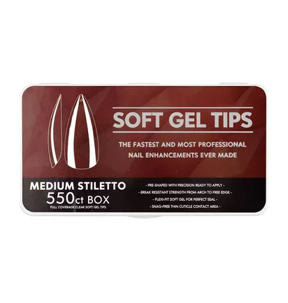 Гелеві тіпси Soft Gel Tips Medium Stiletto #2, прозорі, 550 шт