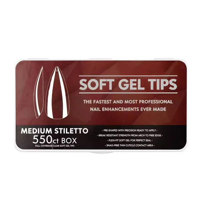 Гелеві тіпси Soft Gel Tips Medium Stiletto #2, прозорі, 550 шт
