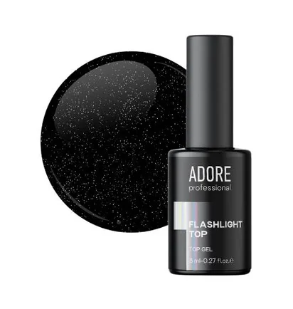 Топ для нігтів світловідбиваючий без липкого шару Adore Professional Flashlight Top №01 Silver, UV-фільтр, 8 мл