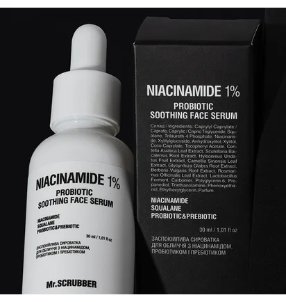 Заспокійлива сироватка для обличчя Mr.Scrubber Niacinamide 1%, з ніацинамідом, пробіотиком та пребіотиком, 30 мл