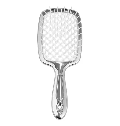 Гребінець для волосся Hollow Comb, біла середина, срібляста ручка