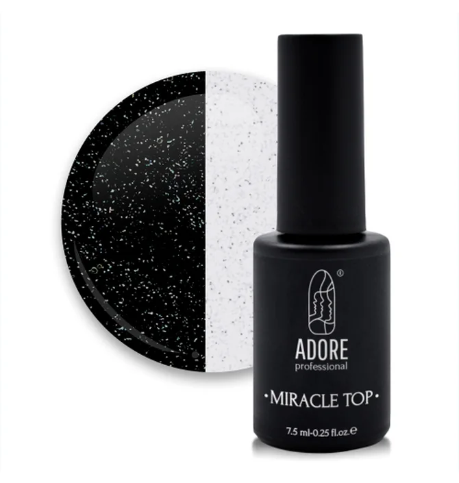 Топ для нігтів з блискітками без липкого шару Adore Professional Miracle Top №04 Silver Shimmer, UV-фільтр, 7,5 мл