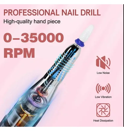 Набір фрезера з фрезами для манікюру Nail Drill Machine JF-603, рожевий, 35000 об/хв