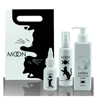 Лімітований набір Moon Full для догляду за руками: Universal Remover Gel 100 мл, лосьйон для рук Light Moon 230 мл, рідке лезо 30 мл