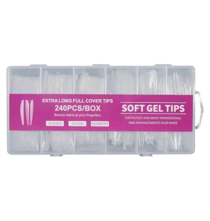 Przezroczyste tipsy żelowe Soft, Raspberry, 240 szt