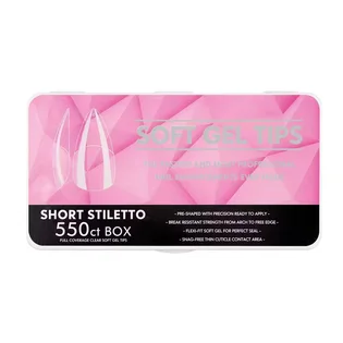 Tipsy żelowe Soft Short Stiletto #1, przezroczyste, 550 szt