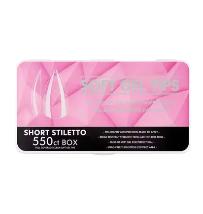 Гелеві тіпси Soft Gel Tips Short Stiletto #1, прозорі, 550 шт
