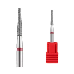 Алмазна фреза Kraken Nails, загострений конус, з червоною насічкою, 1.8×12 мм