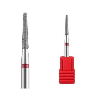 Алмазна фреза Kraken Nails, загострений конус, з червоною насічкою, 1.8×12 мм