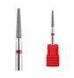 Алмазна фреза Kraken Nails, загострений конус, з червоною насічкою, 1.8×12 мм