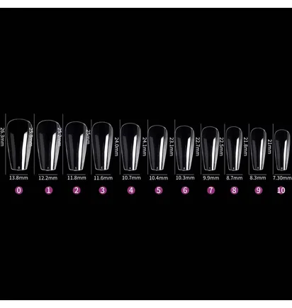 Гелеві тіпси Soft Gel Tips Short Coffin, прозорі, 550 шт