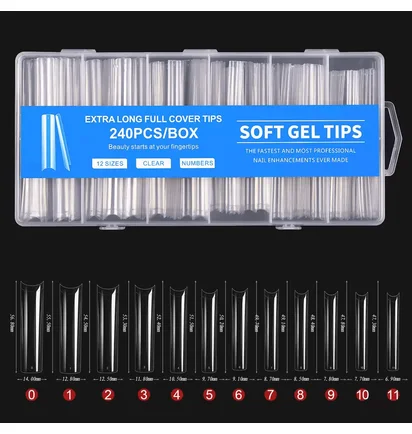 Гелеві тіпси прозорі Soft Gel Tips, Blue, 240 шт