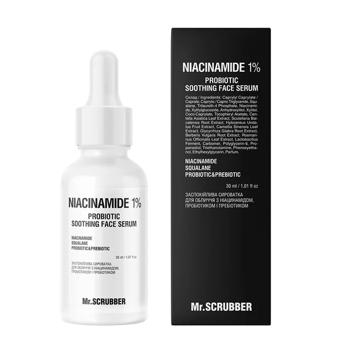 Заспокійлива сироватка для обличчя Mr.Scrubber Niacinamide 1%, з ніацинамідом, пробіотиком та пребіотиком, 30 мл
