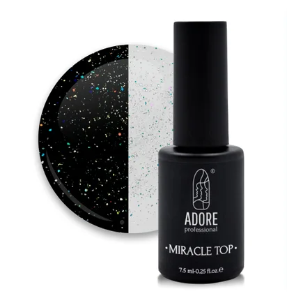 Топ для нігтів з блискітками без липкого шару Adore Professional Miracle Top №01 Holographic Glitter, UV-фільтр, 7,5 мл