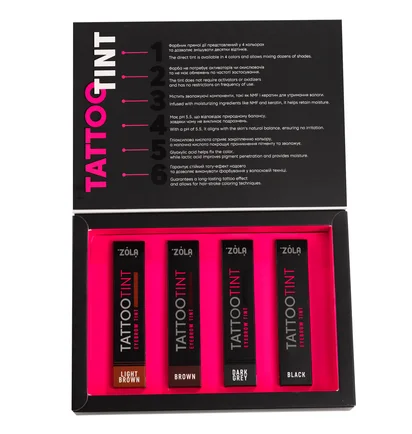 Набір фарб для брів та вій ZOLA Tattoo Tint Kit, 4×15 мл