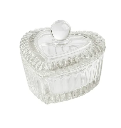 Glass Cup, with lid clear, heart-shaped