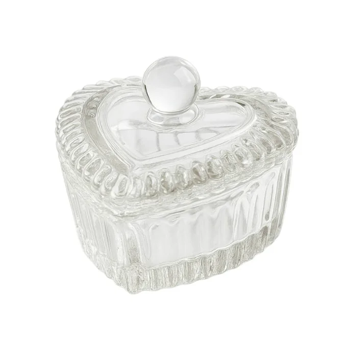 Glass Cup, with lid clear, heart-shaped