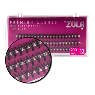Вії в пучках ZOLA 20D, вигин C, товщина 0.10, довжина 10 мм