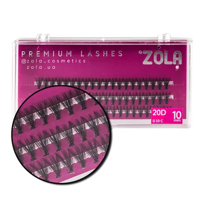 Вії в пучках ZOLA 20D, вигин C, товщина 0.10, довжина 10 мм