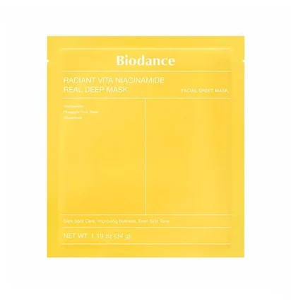 Гідрогелева маска для сяйва обличчя Biodance Radiant Vita Niacinamide Real Deep Mask, 34 г