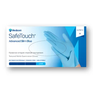 Нітрилові текстуровані рукавички без пудри Medicom SafeTouch Advanced Slim, Blue, нестерильні, розмір M, 100 шт