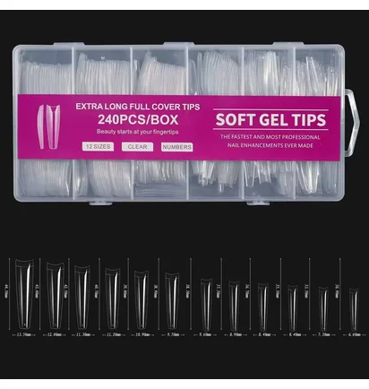 Przezroczyste tipsy żelowe Soft, Raspberry, 240 szt