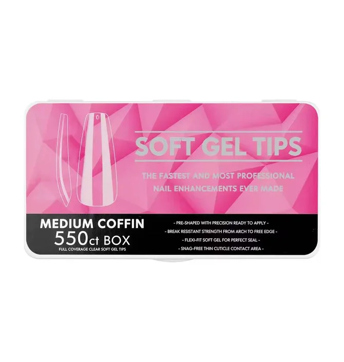 Гелеві тіпси Soft Gel Tips Medium Coffin #5, прозорі, 550 шт