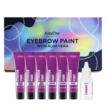 Zestaw farb do brwi AntuOne z aloesem 6 odcieni 15 ml + oksydant 3% 30 ml