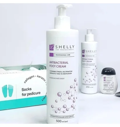Антибактериальный крем для ног Shelly, с ионами серебра, экстрактом зеленого чая и ментолом, 500 мл