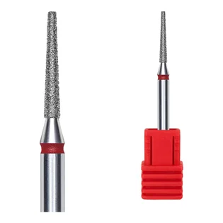 Алмазна фреза Kraken Nails, загострений конус, з червоною насічкою, 1.6×10 мм