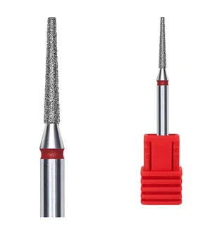 Алмазна фреза Kraken Nails, загострений конус, з червоною насічкою, 1.6×10 мм