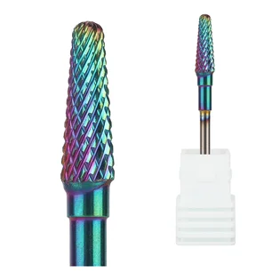 Твердосплавна фреза Kraken Nails, конус, з напівсферичним кінцем Rainbow та синьою насічкою