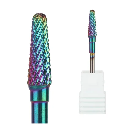 Frez z węglika spiekanego Kraken Nails, stożek, z półsferycznym końcem Rainbow i niebieskim nacięciem