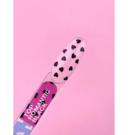 Top do lakieru hybrydowego bez warstwy lepkiej Luna Moon Romantic Black, 13 ml