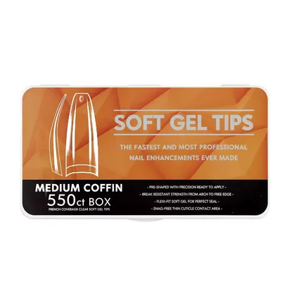 Гелеві тіпси Soft Gel Tips Medium Coffin #4, прозорі, 550 шт