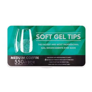 Гелеві тіпси Soft Gel Tips Medium Coffin #2, прозорі, 550 шт