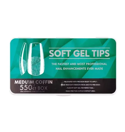Гелеві тіпси Soft Gel Tips Medium Coffin #2, прозорі, 550 шт
