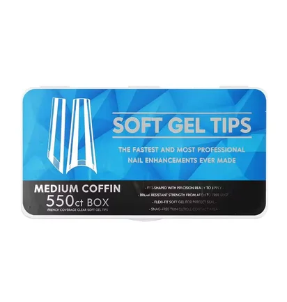 Гелеві тіпси Soft Gel Tips Medium Coffin #3, прозорі, 550 шт