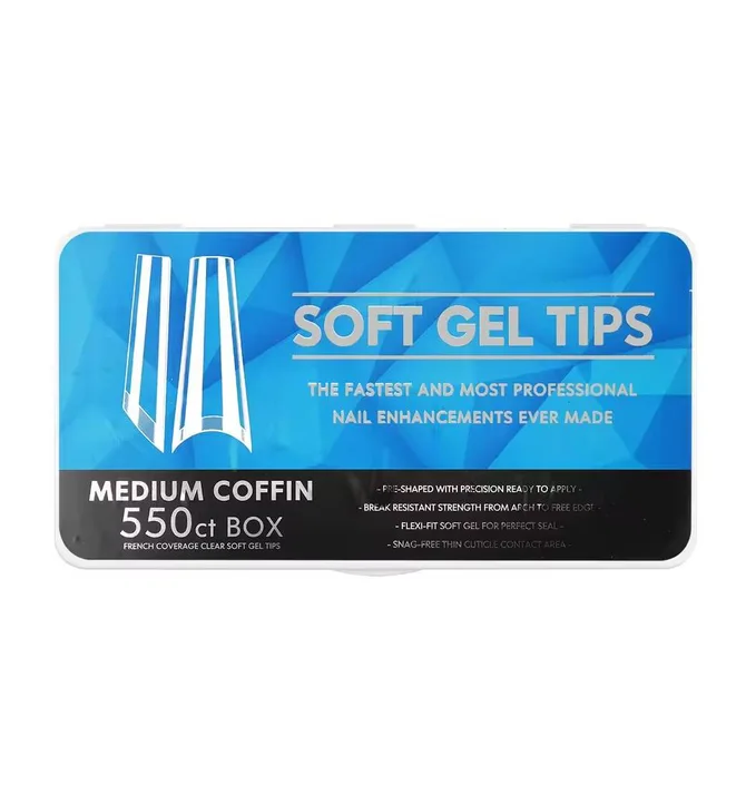 Гелеві тіпси Soft Gel Tips Medium Coffin #3, прозорі, 550 шт