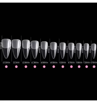 Гелеві тіпси Soft Gel Tips Short Stiletto #1, прозорі, 550 шт