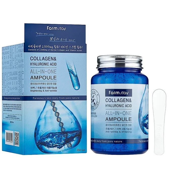 Ампульна сироватка для обличчя FarmStay Collagen & Hyaluronic Acid All-In-One Ampoule, 250 мл