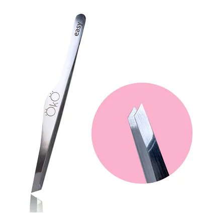 Пінцет для брів OKO Lash&Brow Easy Touch №02, скошений, м'який нажим (ручне заточування)