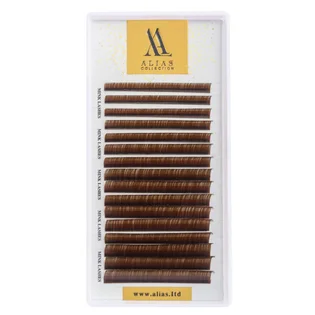 Eyelash Extensions Alias Dark Brown, D Curl, thickness 0.07, mixed lengths 8-14 mm, 16 strips