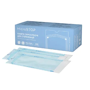 Самоклеючі пакети для стерилізації MicroSTOP, 90×230 мм, 200 шт