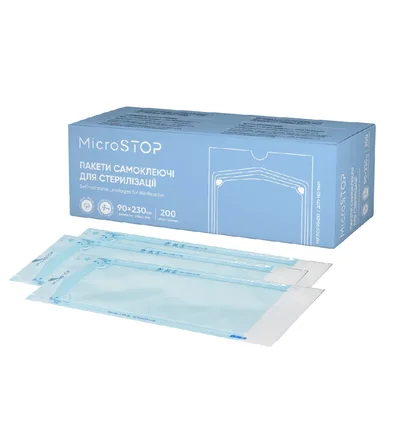 Самоклеючі пакети для стерилізації MicroSTOP, 90×230 мм, 200 шт