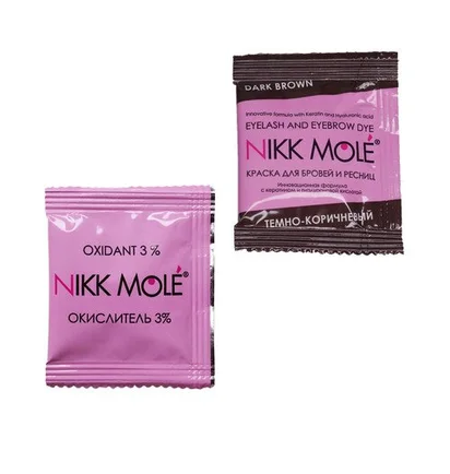 Фарба для брів та вій Nikk Mole, Dark Brown, в саше + окислювач, 5 г