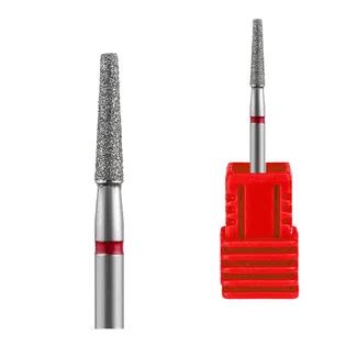 Алмазна фреза Kraken Nails, конус, з червоною насічкою, 2.5×12 мм