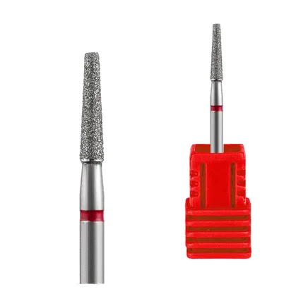 Алмазна фреза Kraken Nails, конус, з червоною насічкою, 2.5×12 мм