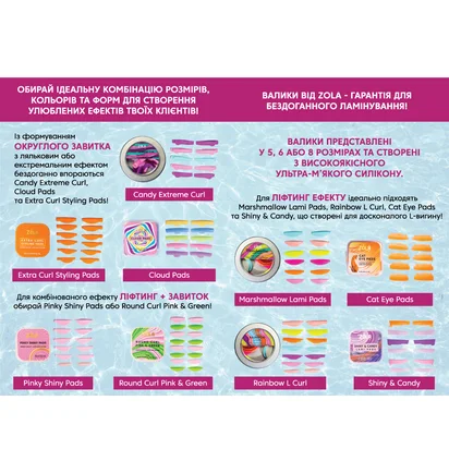 Валики для ламінування ZOLA Pinky Shiny Pads, 6 пар