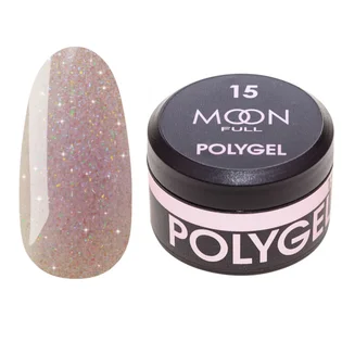 Nail Extension Polygel Moon Full #15, lilac diamond with shimmer, 15 ml